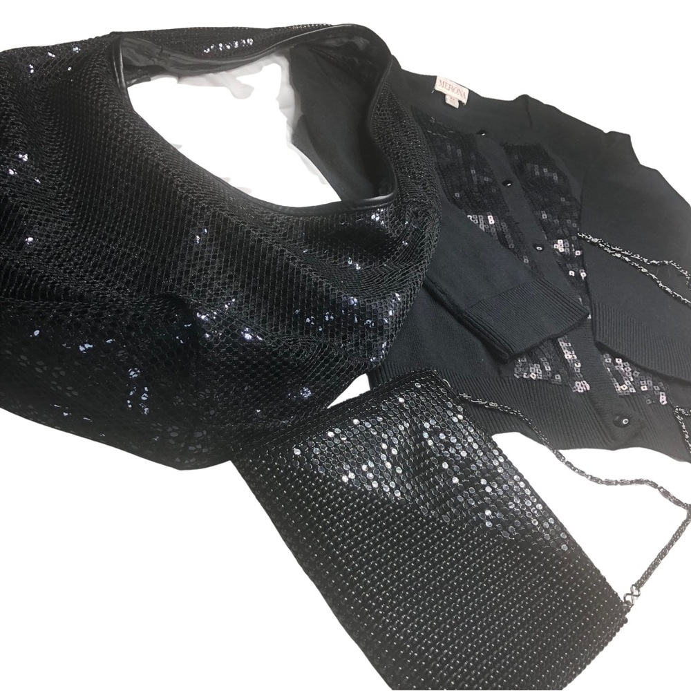 Combo 3 for 1 Sequined, Black Cardigan, Hobo Bag/Purse, & Chain Purse ✨